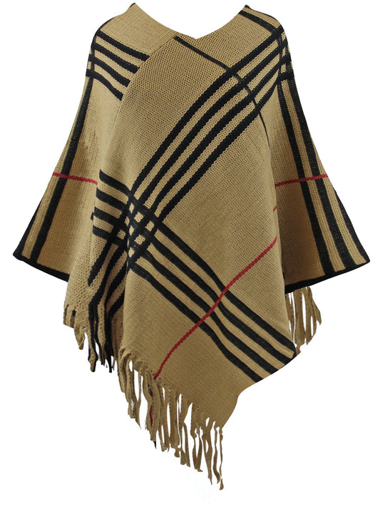 Why the Beige Classic Plaid Print Knit Poncho is the Bomb Dot Com!